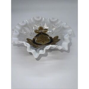 Northwood Dugan Glass Opalescent Crimped Ruffle Footed & Goofus Gold Glass Bowl